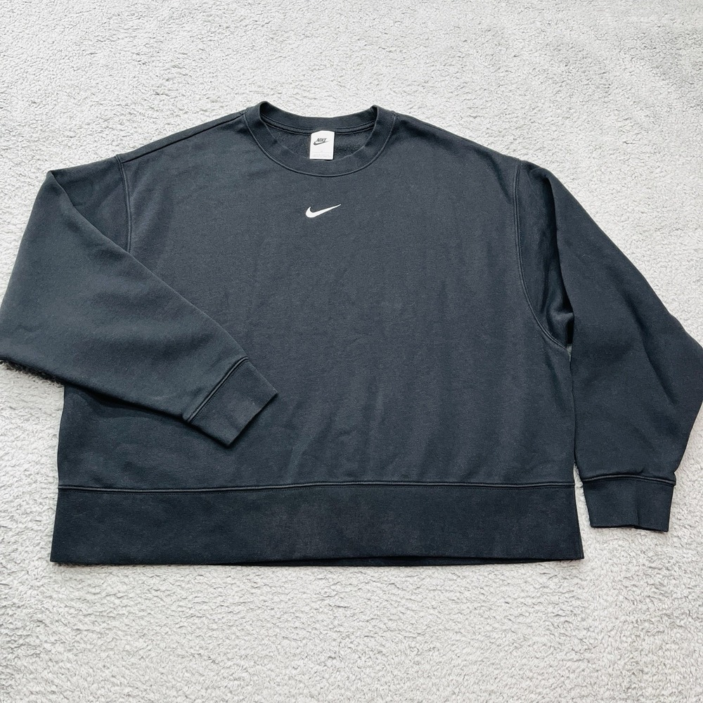 Nike Center Swoosh Sweatshirt Womens 1X Black Oversized Pullover Streetwear‎